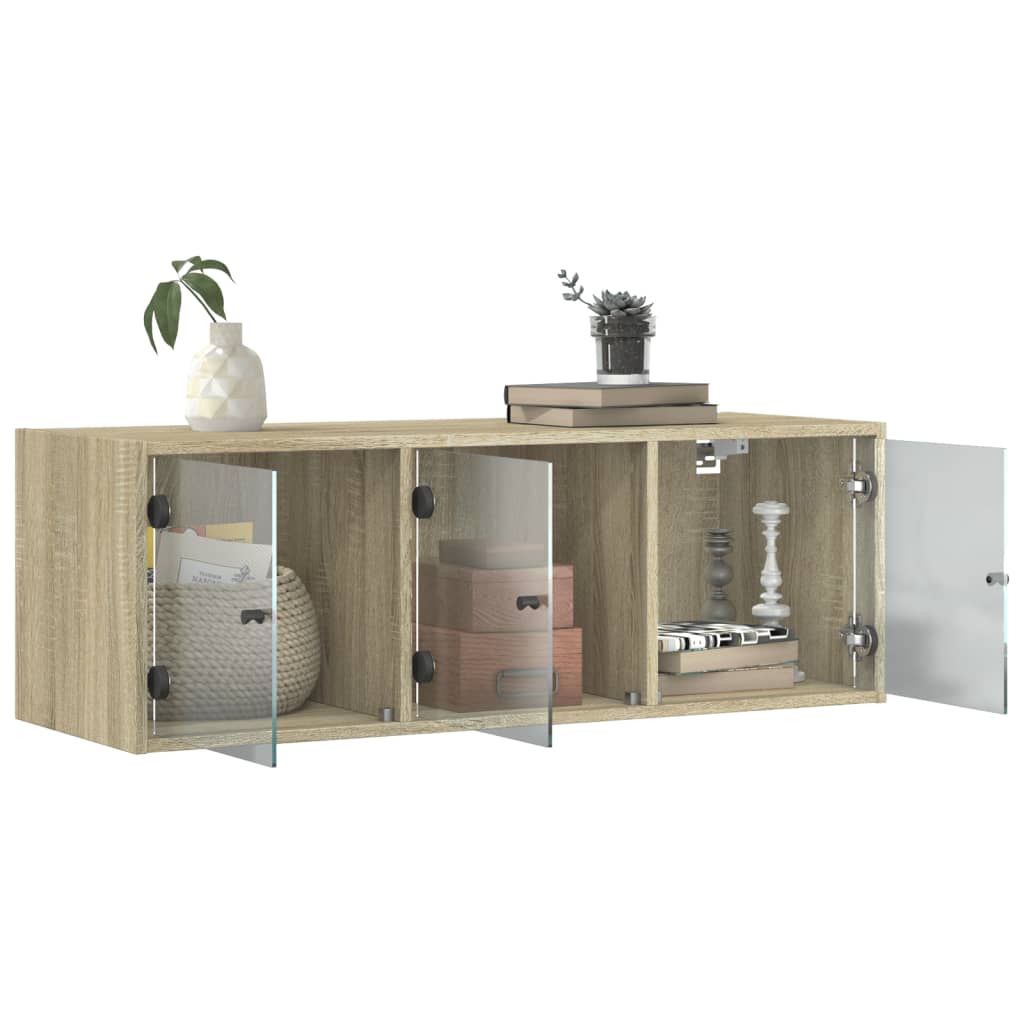 Mobile a Muro con Ante in Vetro Rovere Sonoma 102x37x35 cm | homemem39