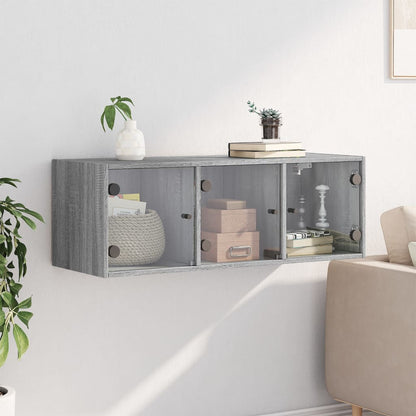 Mobile a Muro con Ante in Vetro Grigio Sonoma 102x37x35 cm