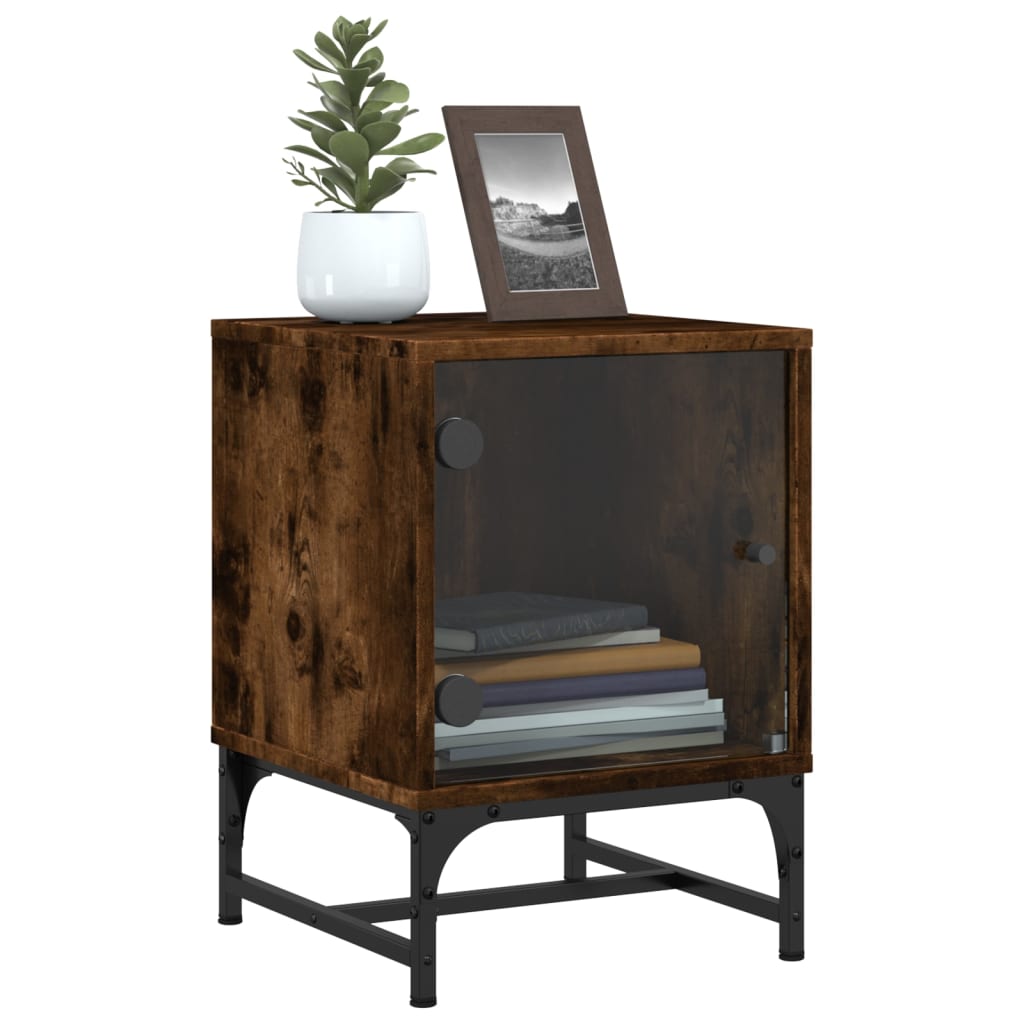 Comodini con Ante in Vetro 2pz Rovere Fumo 35x37x50 cm - homemem39