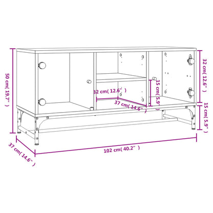 Mobile Porta TV con Ante in Vetro Bianco 102x37x50 cm