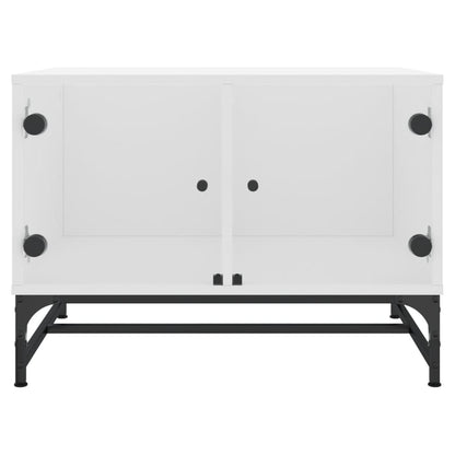 Tavolino da Salotto con Ante in Vetro Bianco 68,5x50x50 cm | homemem39