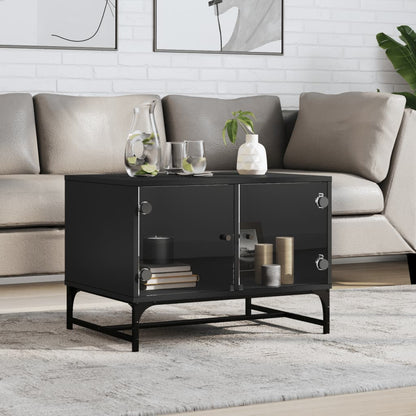 Tavolino da Salotto con Ante in Vetro Nero 68,5x50x50 cm | homemem39