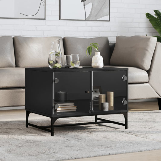 Tavolino da Salotto con Ante in Vetro Nero 68,5x50x50 cm | homemem39