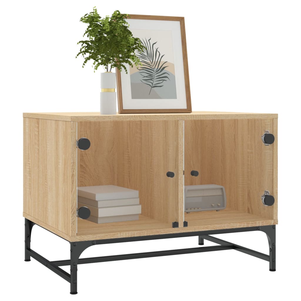 Tavolino Salotto con Ante in Vetro Rovere Sonoma 68,5x50x50 cm | homemem39