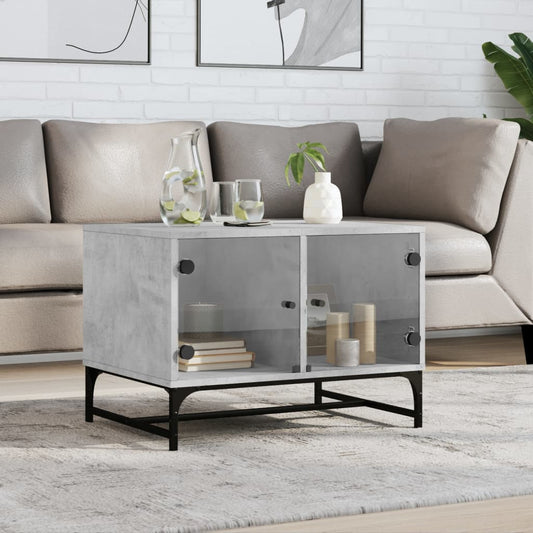 Tavolino Salotto con Ante in Vetro Grigio Cemento 68,5x50x50 cm | homemem39
