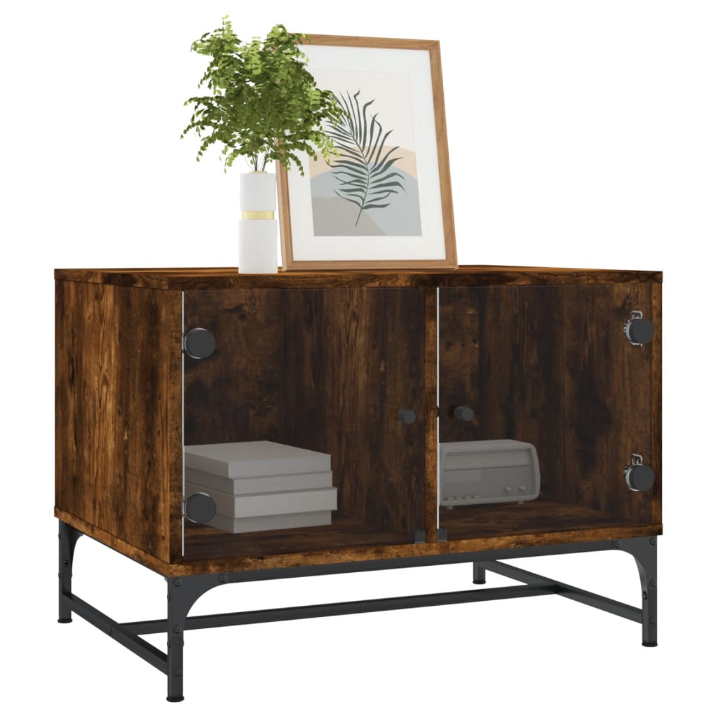 Tavolino da Salotto con Ante in Vetro Rovere Fumo 68,5x50x50 cm | homemem39