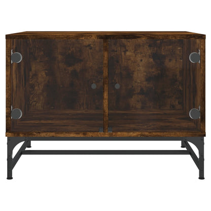 Tavolino da Salotto con Ante in Vetro Rovere Fumo 68,5x50x50 cm | homemem39