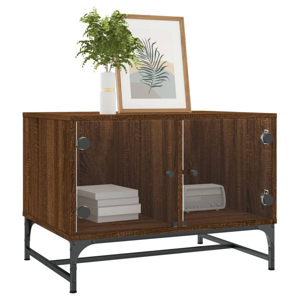 Tavolino Salotto con Ante in Vetro Rovere Marrone 68,5x50x50cm