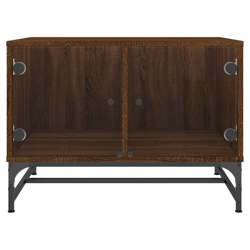 Tavolino Salotto con Ante in Vetro Rovere Marrone 68,5x50x50cm
