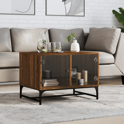 Tavolino Salotto con Ante in Vetro Rovere Marrone 68,5x50x50cm | homemem39