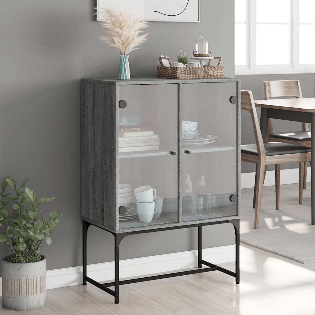 Mobile con Ante in Vetro Grigio Sonoma 69x37x100 cm - homemem39