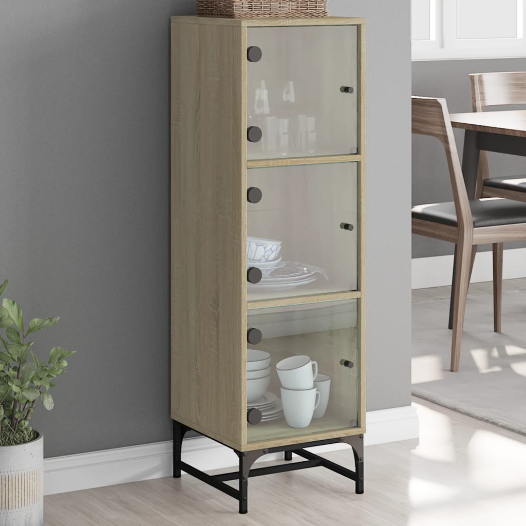 Credenza con Ante in Vetro Rovere Sonoma 35x37x120 cm | homemem39