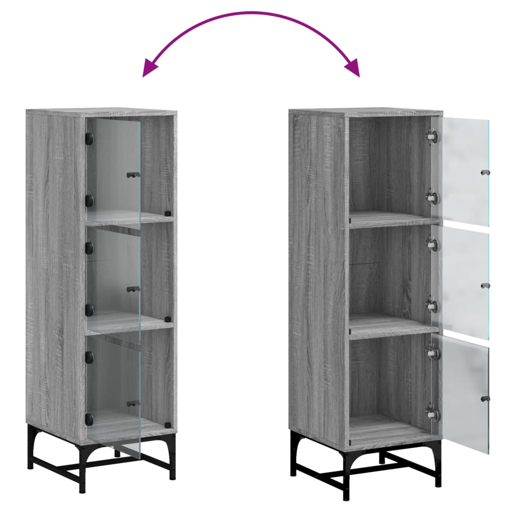 Credenza con Ante in Vetro Grigio Sonoma 35x37x120 cm