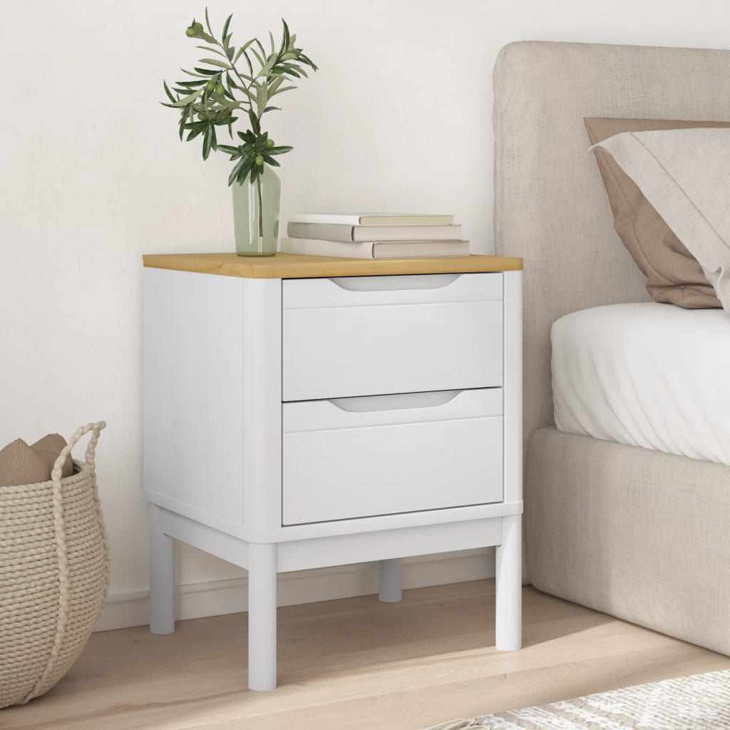Comodino FLORO Bianco 45x39x57 cm in Legno Massello di Pino - homemem39