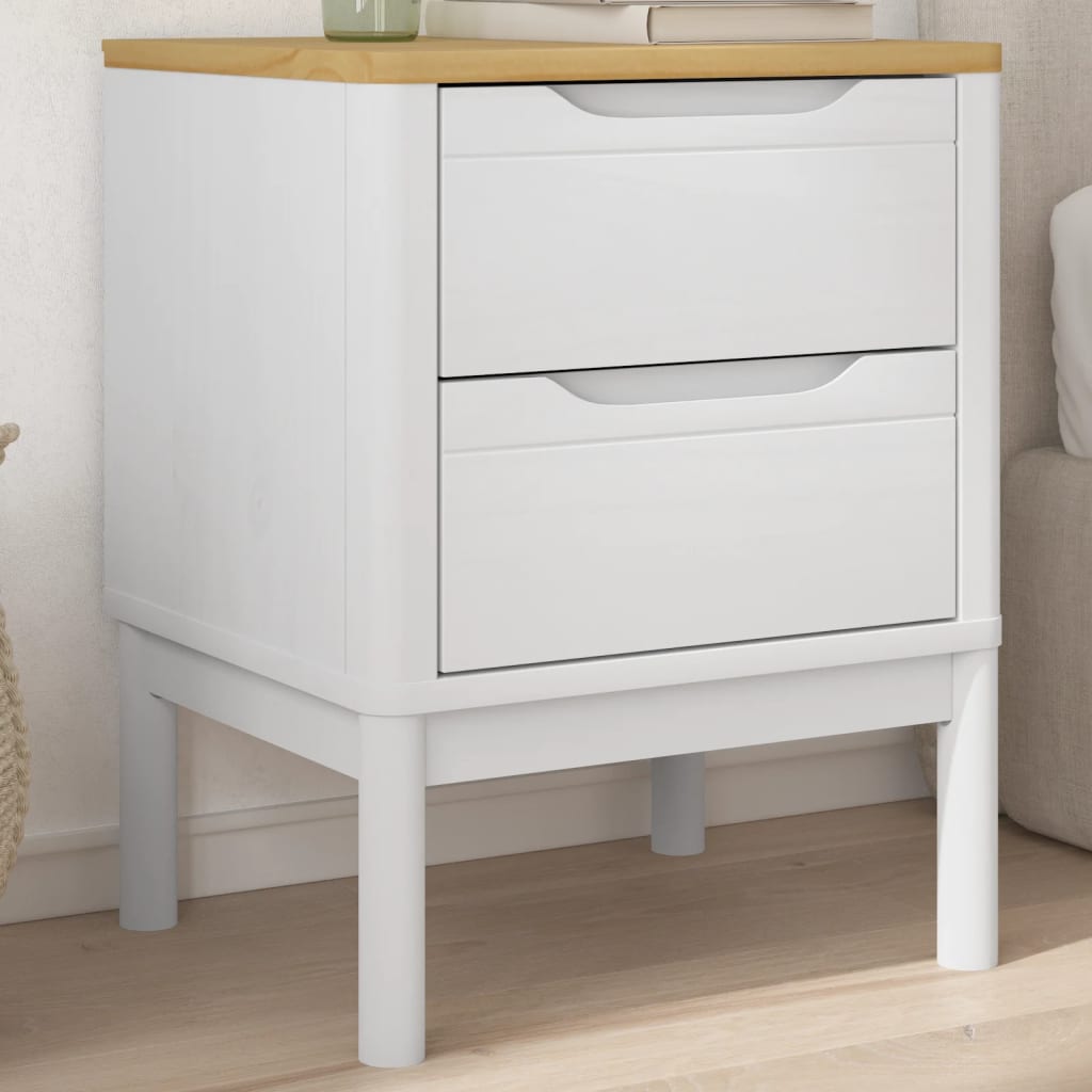 Comodino FLORO Bianco 45x39x57 cm in Legno Massello di Pino - homemem39