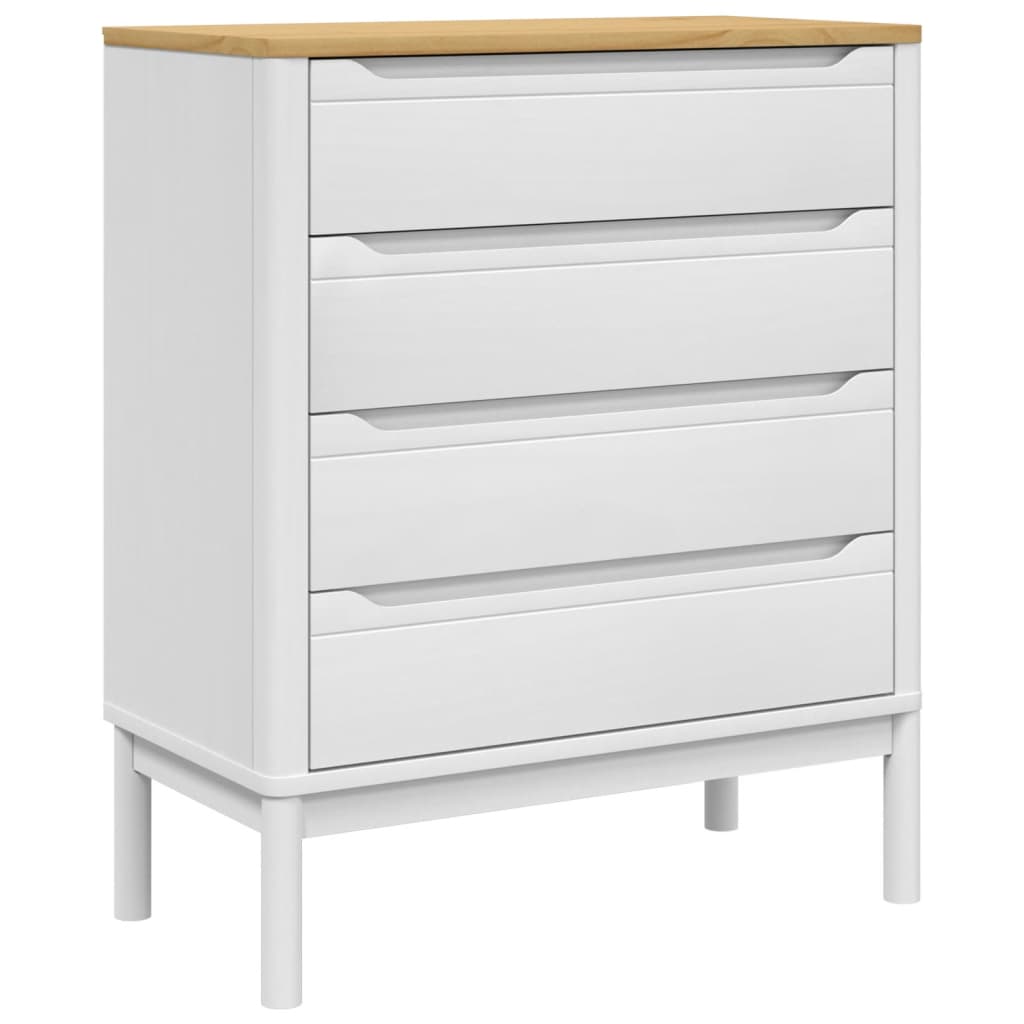 White FLORO chest of drawers in solid pine wood