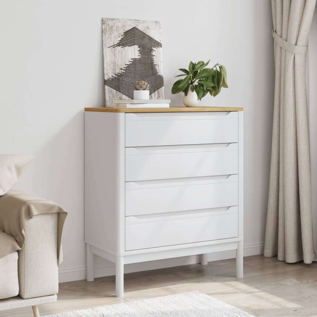 White FLORO chest of drawers in solid pine wood