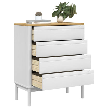 White FLORO chest of drawers in solid pine wood