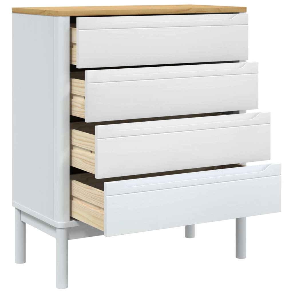 White FLORO chest of drawers in solid pine wood