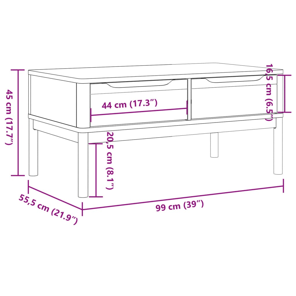Tavolino FLORO Bianco 99x55,5x45 cm in Legno di Pino | homemem39