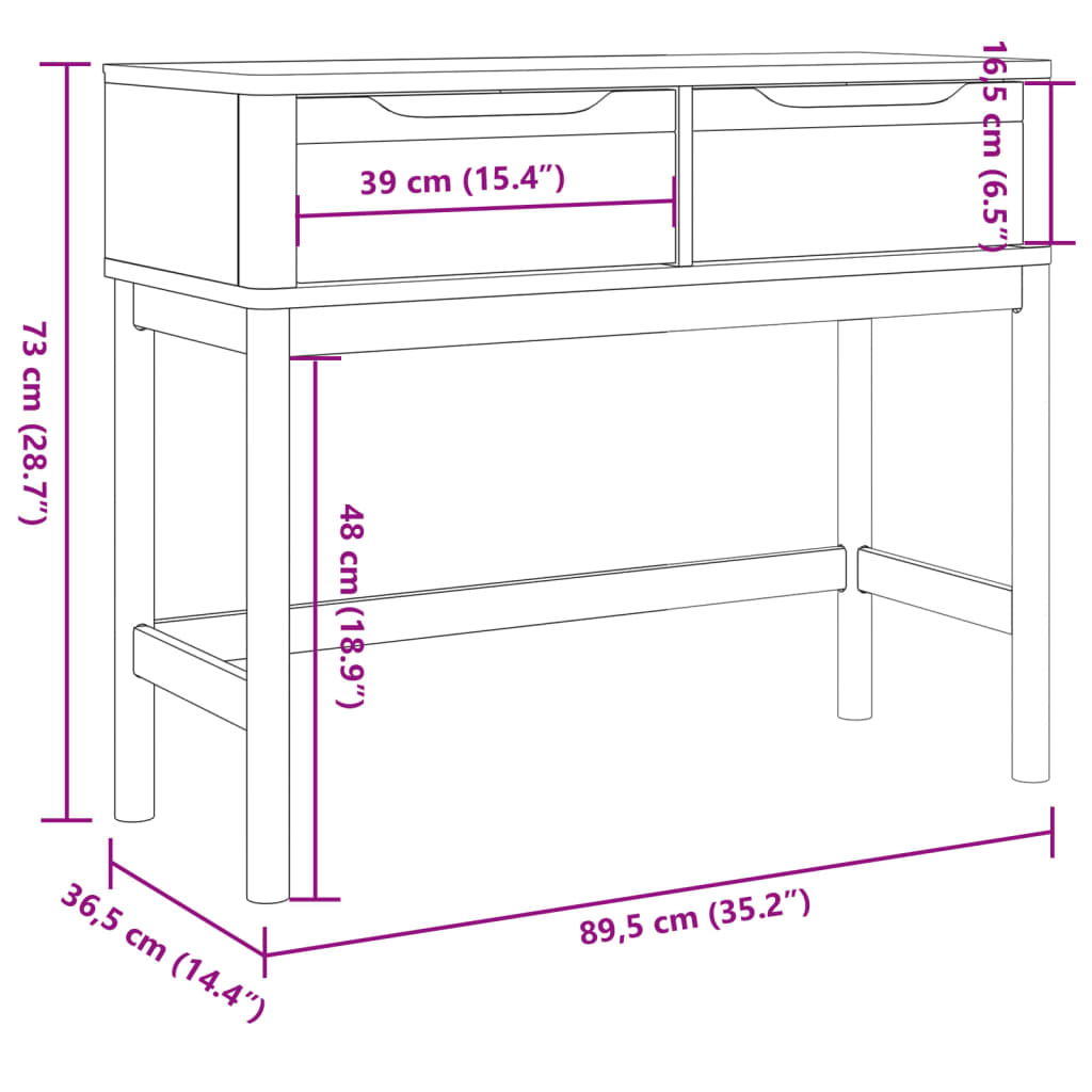 Tavolo Consolle FLORO Bianco 89,5x36,5x73cm Legno Massello Pino