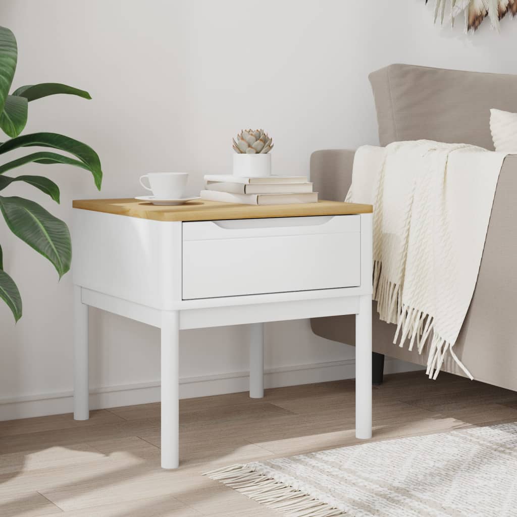 Tavolo per Lampada FLORO Bianco 55x55x54 cm Legno di Pino | homemem39