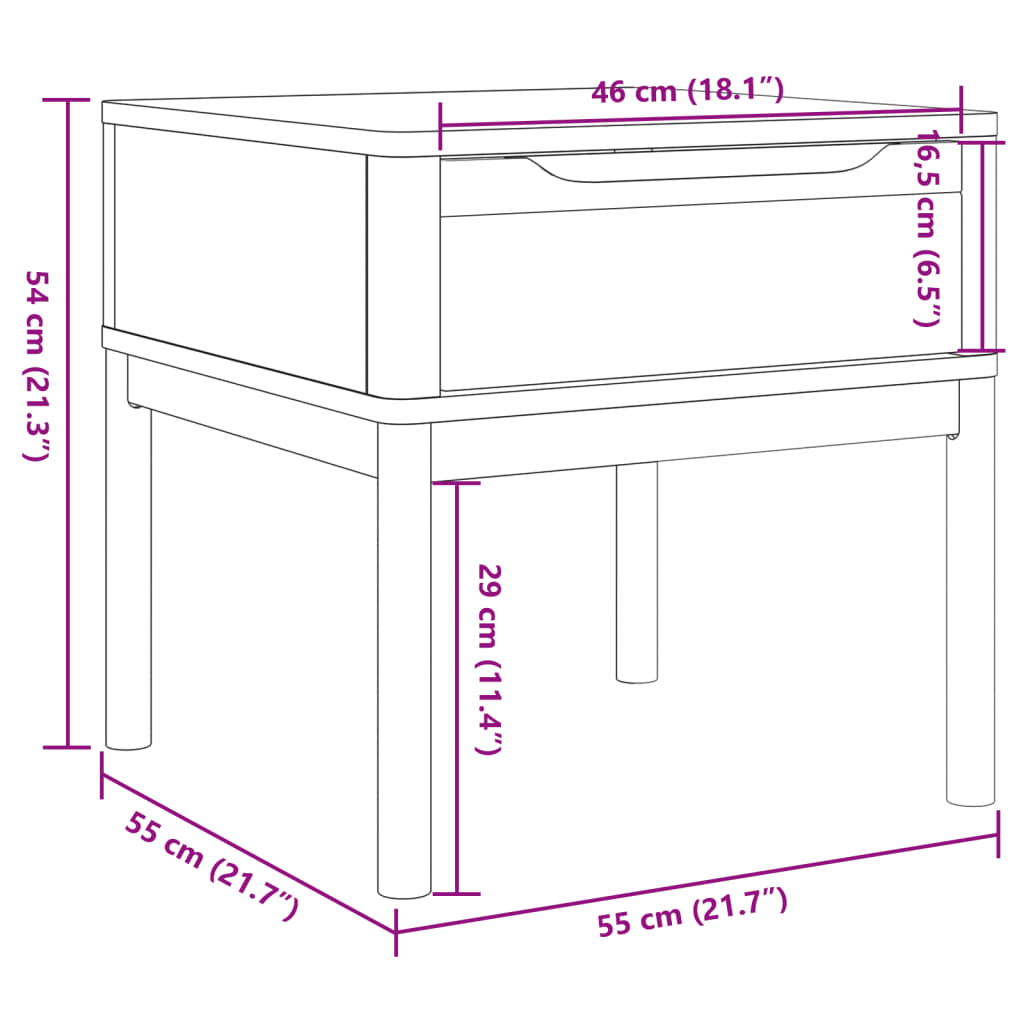 Tavolo per Lampada FLORO Bianco 55x55x54 cm Legno di Pino | homemem39