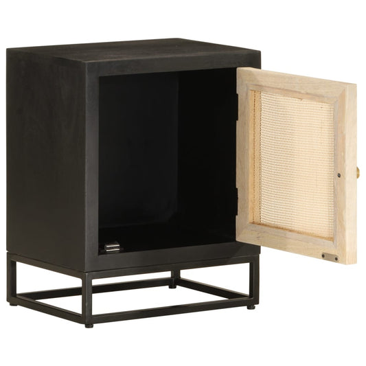 Comodino Nero 40x30x50 cm in Legno Massello di Mango e Ferro