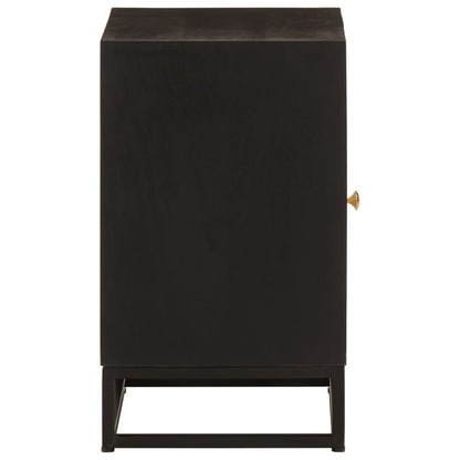Comodino Nero 40x30x50 cm in Legno Massello di Mango e Ferro