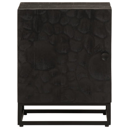 Comodino Nero 40x30x50 cm in Legno Massello di Mango e Ferro
