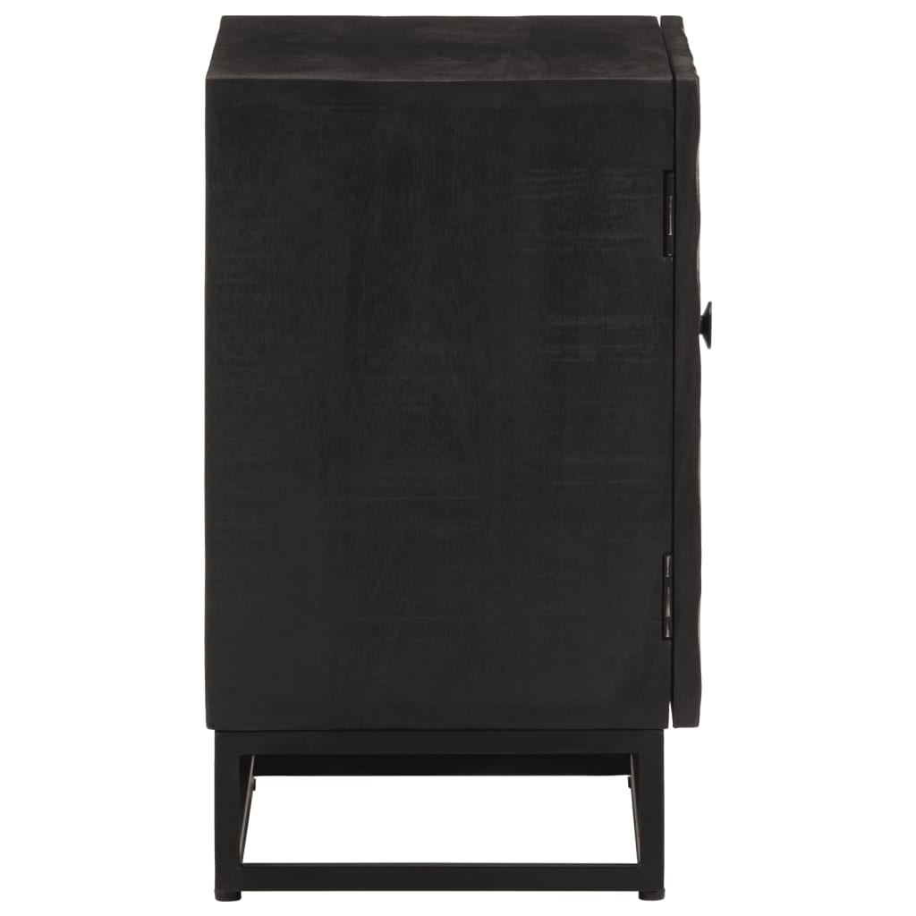 Comodino Nero 40x30x50 cm in Legno Massello di Mango e Ferro