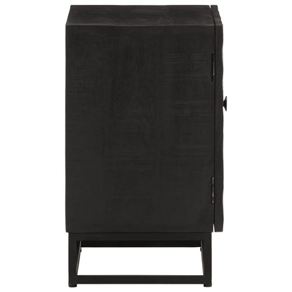 Comodino Nero 40x30x50 cm in Legno Massello di Mango e Ferro