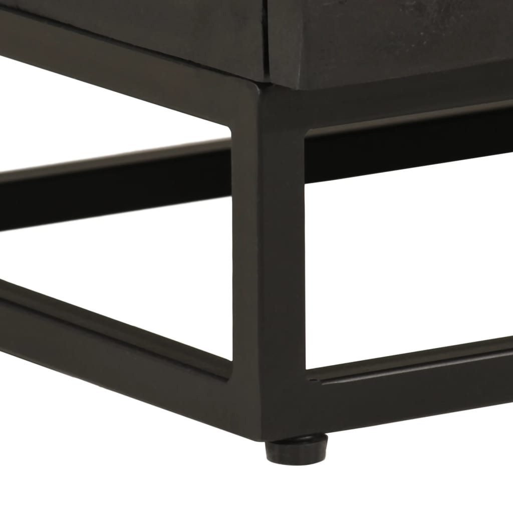 Comodino Nero 40x30x50 cm in Legno Massello di Mango e Ferro