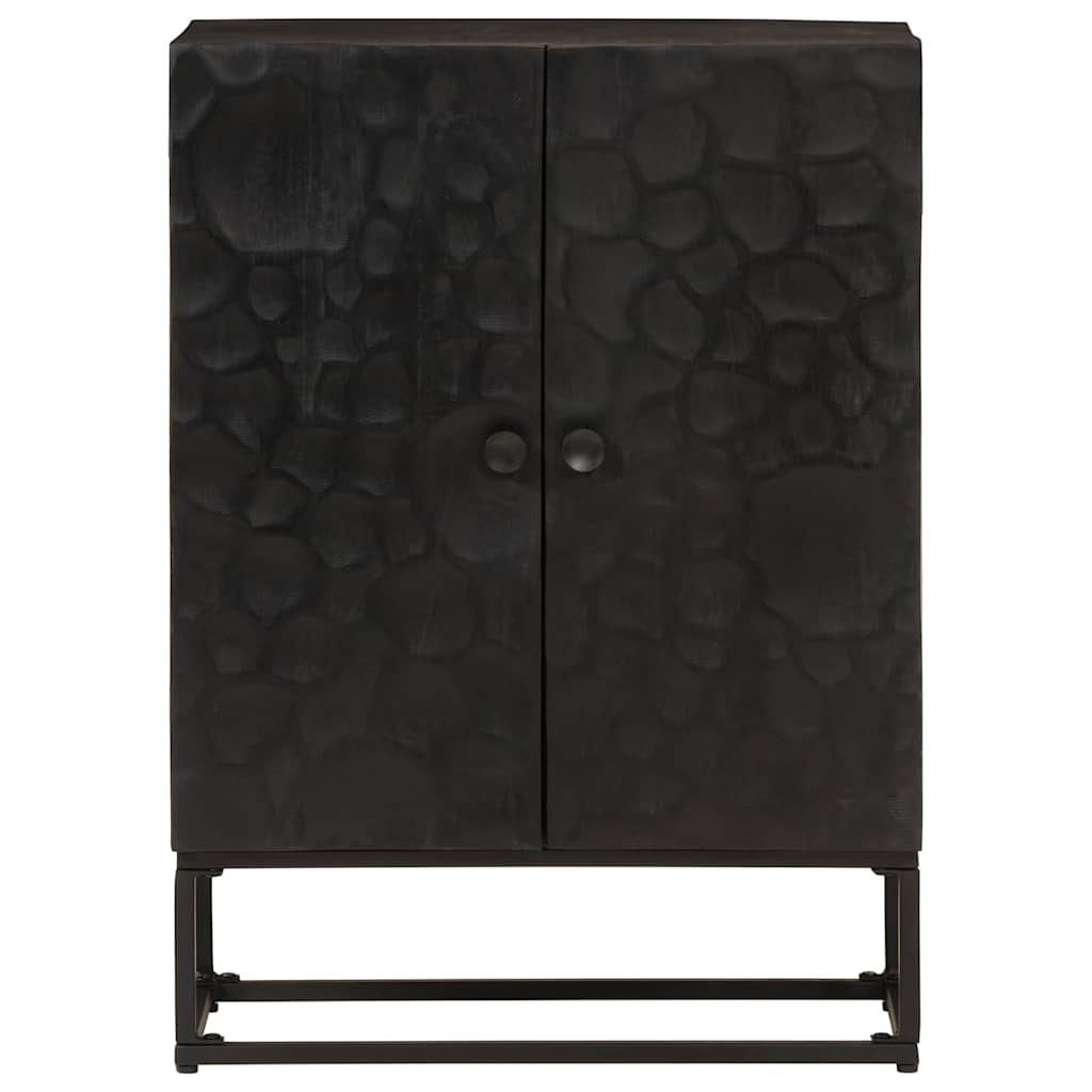 Credenza Nera 55x30x76 cm in Legno Massello di Mango e Ferro