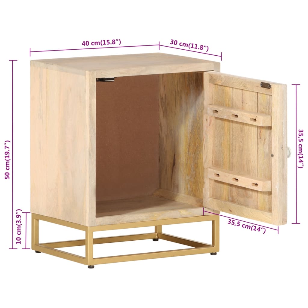 Comodino 40x30x50 cm in Legno Massello di Mango e Ferro | homemem39