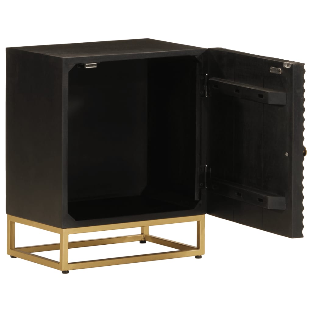 Comodino Nero 40x30x50 cm in Legno Massello di Mango e Ferro | homemem39