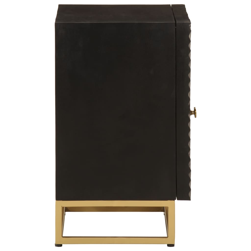 Comodino Nero 40x30x50 cm in Legno Massello di Mango e Ferro