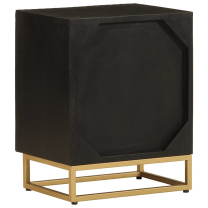 Comodino Nero 40x30x50 cm in Legno Massello di Mango e Ferro | homemem39