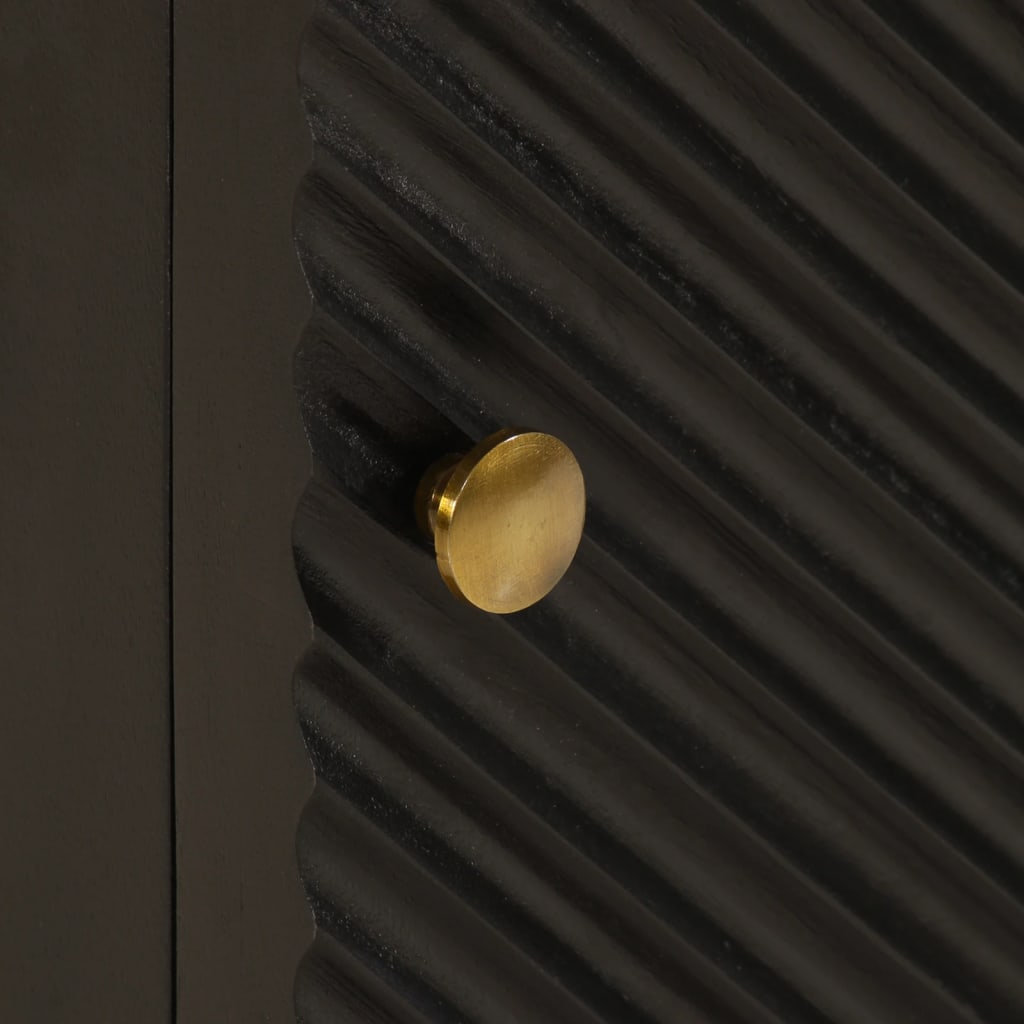 Comodino Nero 40x30x50 cm in Legno Massello di Mango e Ferro