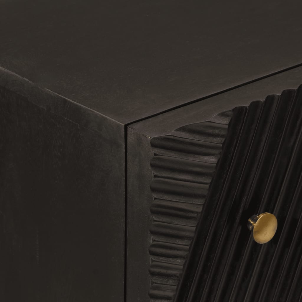 Cassettiera Nera 55x30x76 cm in Legno Massello di Mango e Ferro