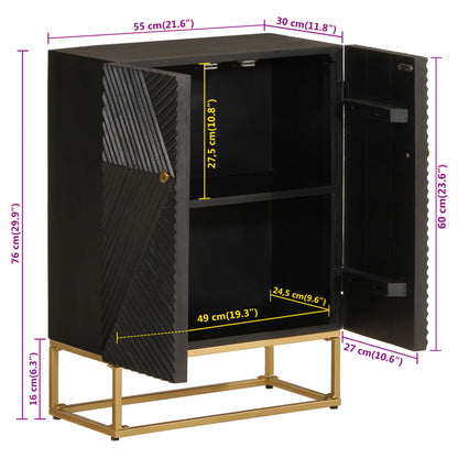 Credenza Nera 55x30x76 cm in Legno Massello di Mango e Ferro