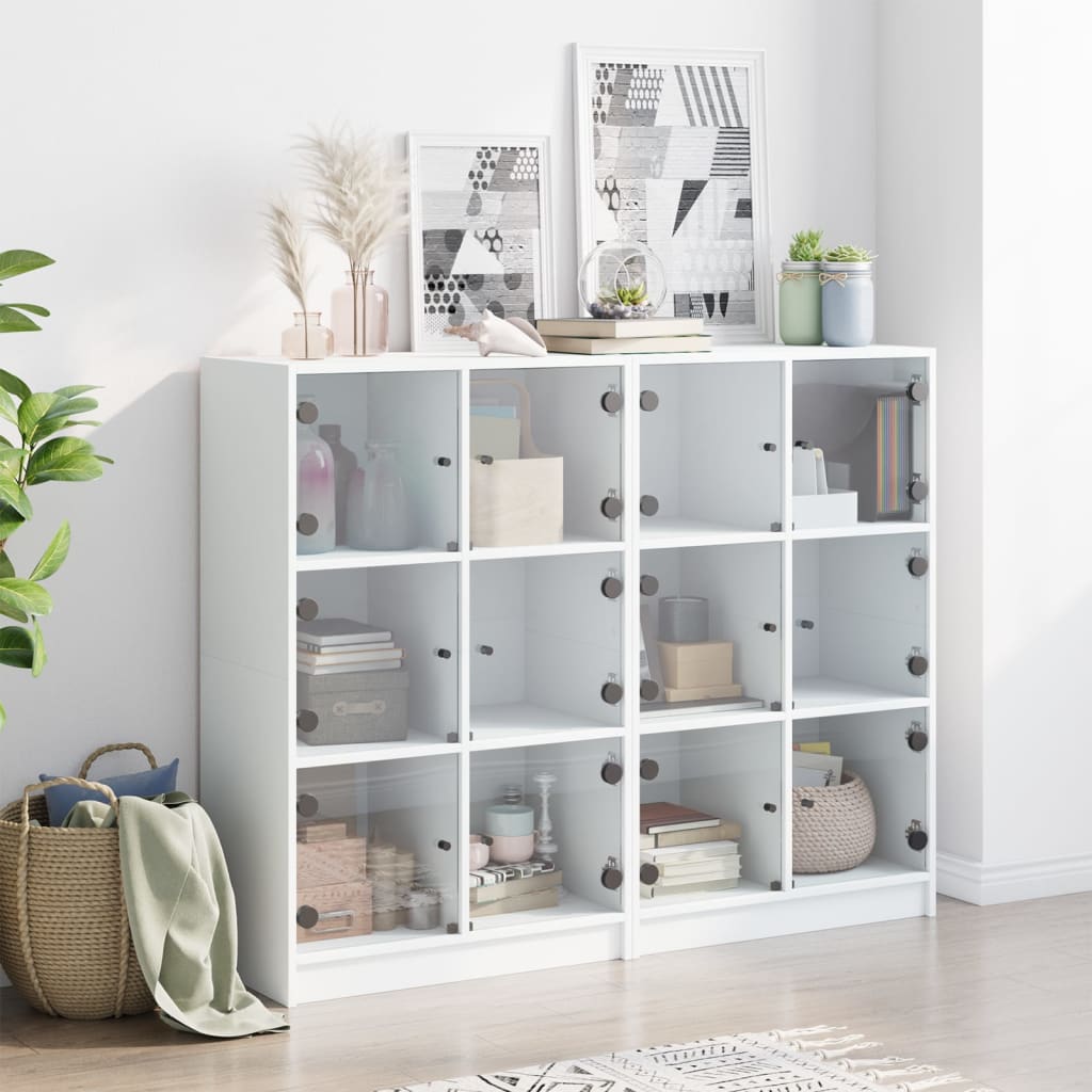 Libreria con Ante Bianca 136x37x109 cm in Legno Multistrato - homemem39