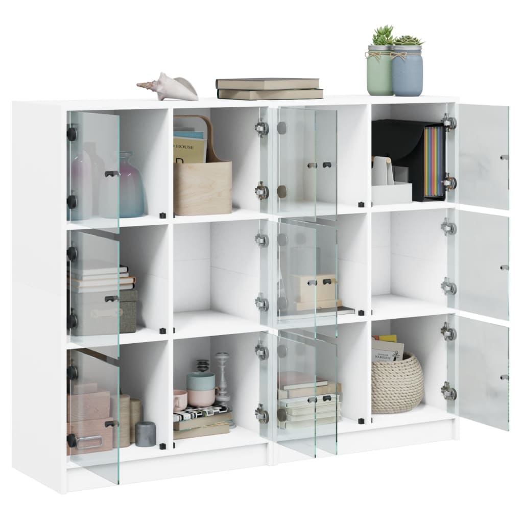 Libreria con Ante Bianca 136x37x109 cm in Legno Multistrato - homemem39