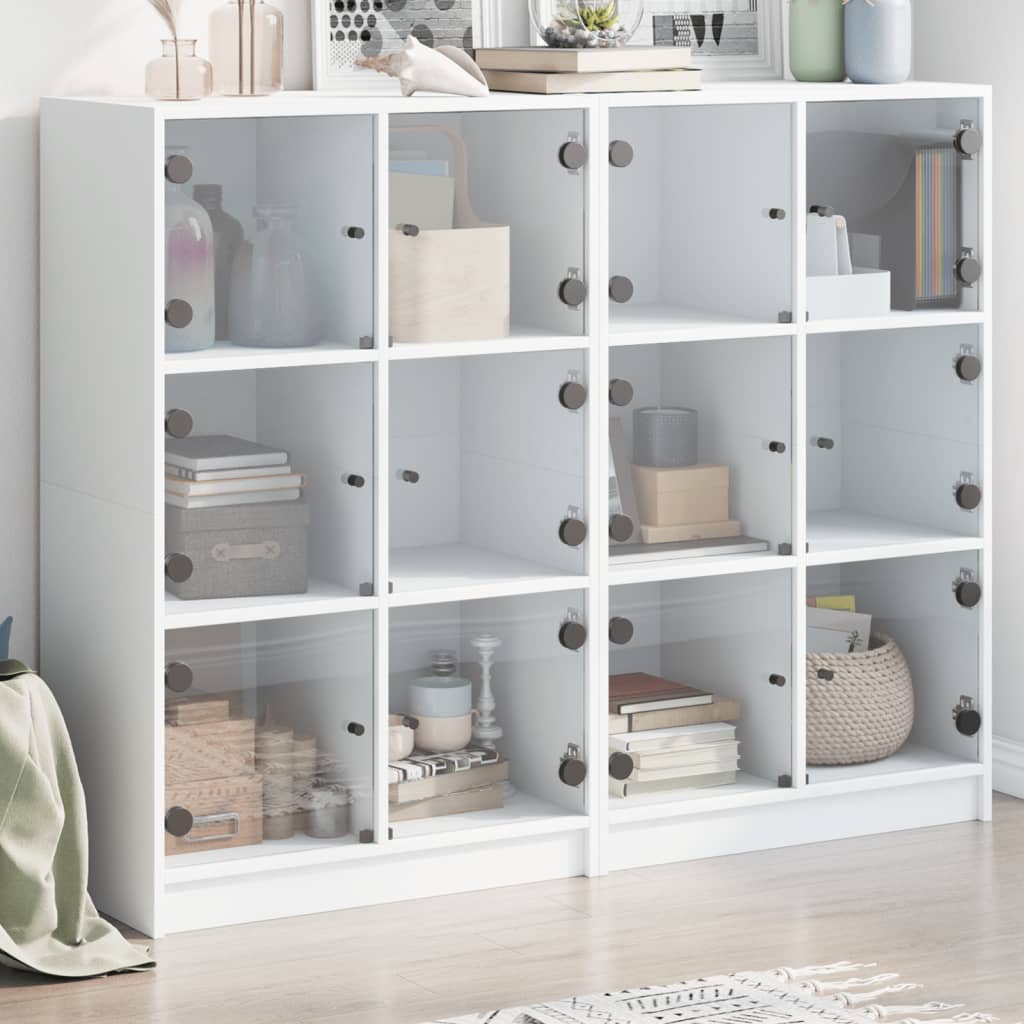 Libreria con Ante Bianca 136x37x109 cm in Legno Multistrato - homemem39