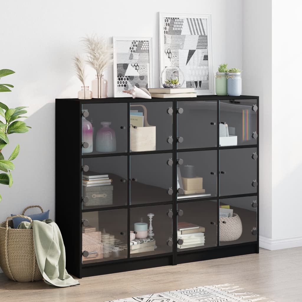 Libreria con Ante Nera 136x37x109 cm in Legno Multistrato - homemem39