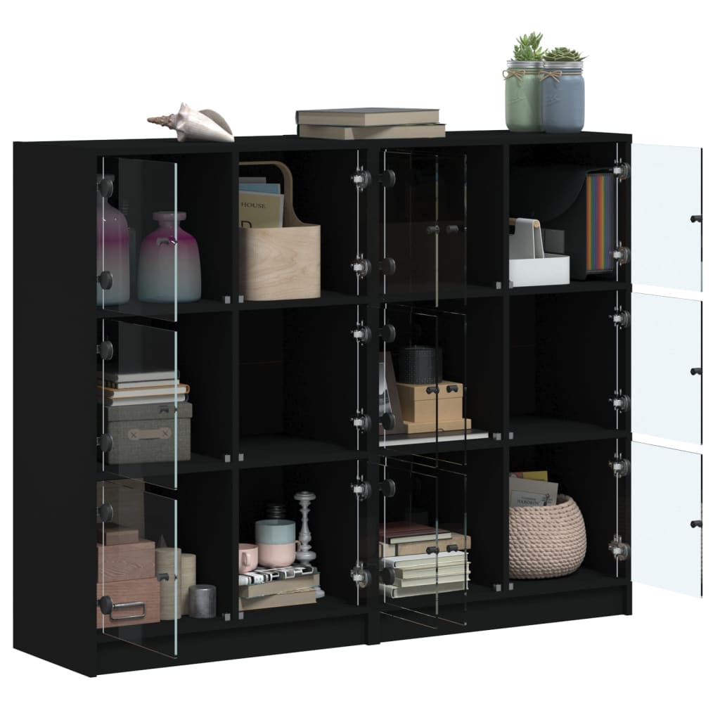 Libreria con Ante Nera 136x37x109 cm in Legno Multistrato - homemem39