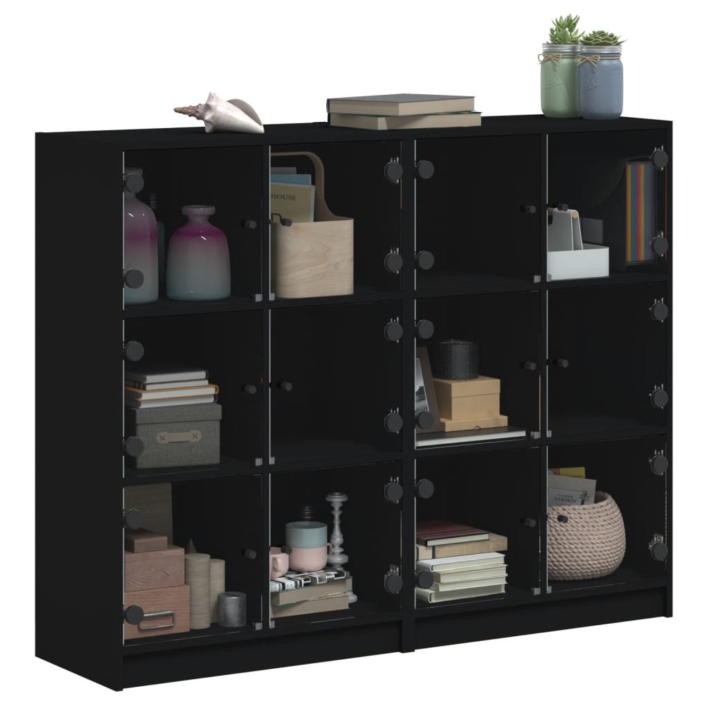 Libreria con Ante Nera 136x37x109 cm in Legno Multistrato - homemem39