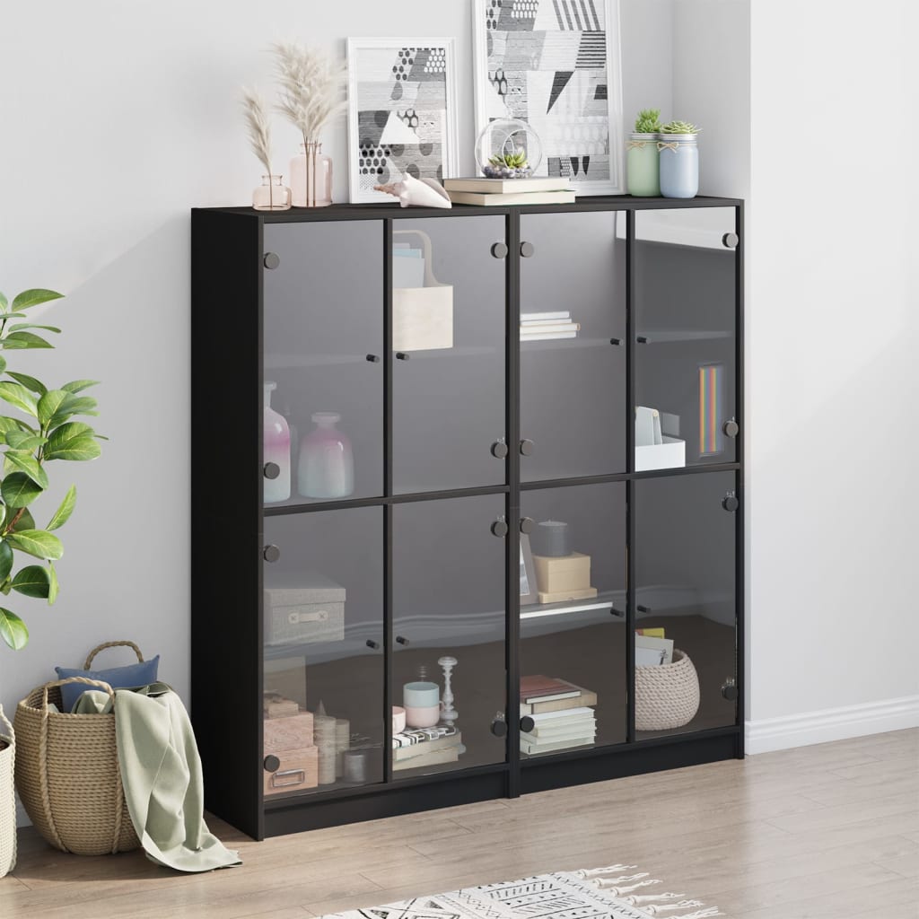 Libreria con Ante Nera 136x37x142 cm in Legno Multistrato - homemem39