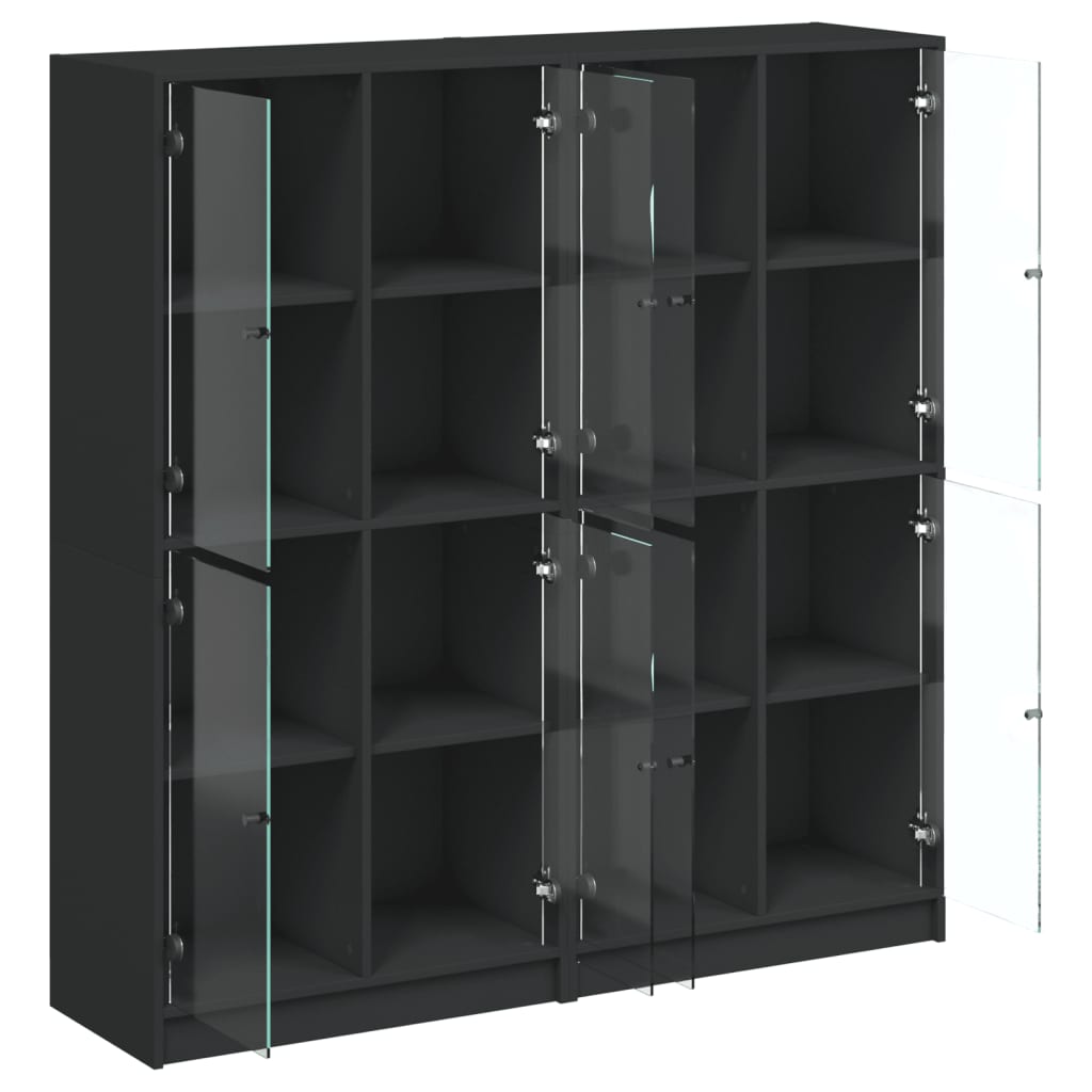 Libreria con Ante Nera 136x37x142 cm in Legno Multistrato - homemem39