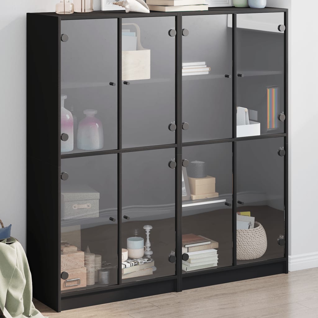 Libreria con Ante Nera 136x37x142 cm in Legno Multistrato - homemem39